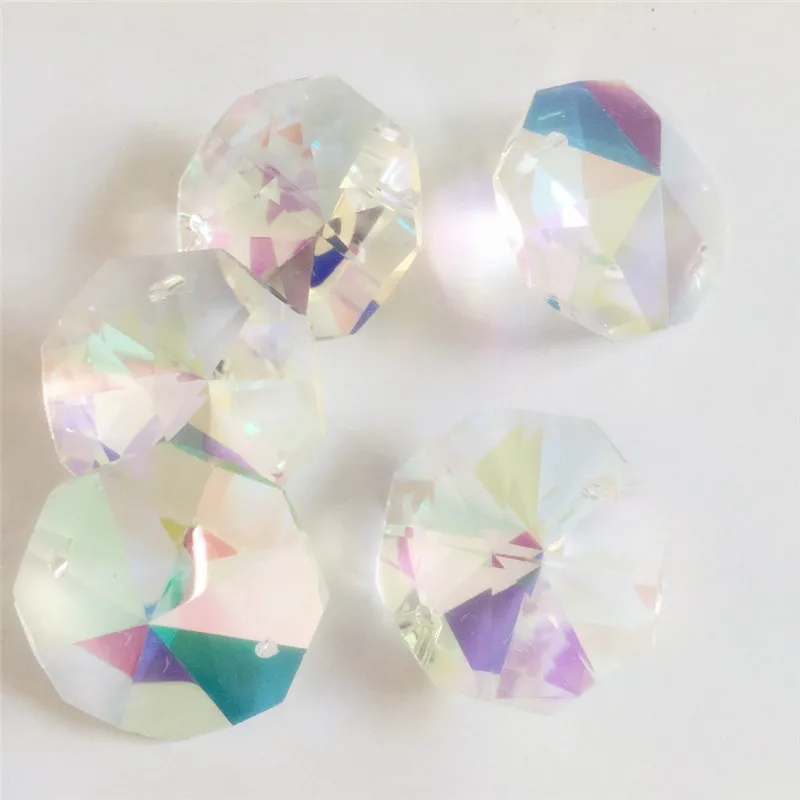 

100pcs/lot AB 30mm Crystal Octagon Bead For Chandelier Prism Parts 2 holes Crystal Glass Chandelier Parts Crystal Hanging Drop