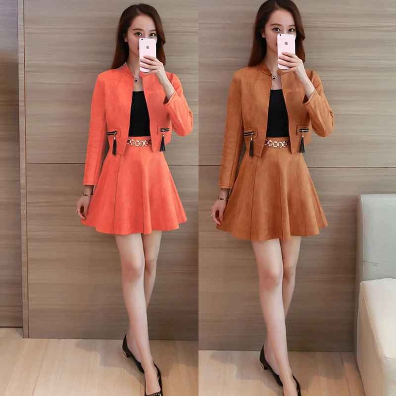 

2019 Fashion women's spring and autumn new Korean version of the slim slimming short cardigan small jacket short skirt two-piece