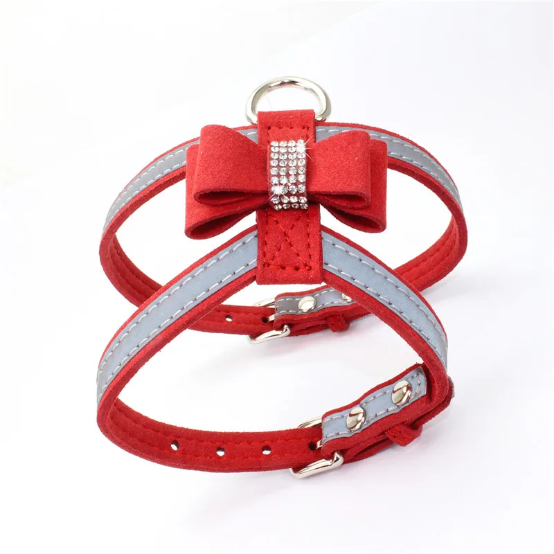 

Dog Pet Reflective Striped Harness Vest Witn Bling Bow Pet Puppy Neck Strap Walk Collar 3 Sizes 4 Colours