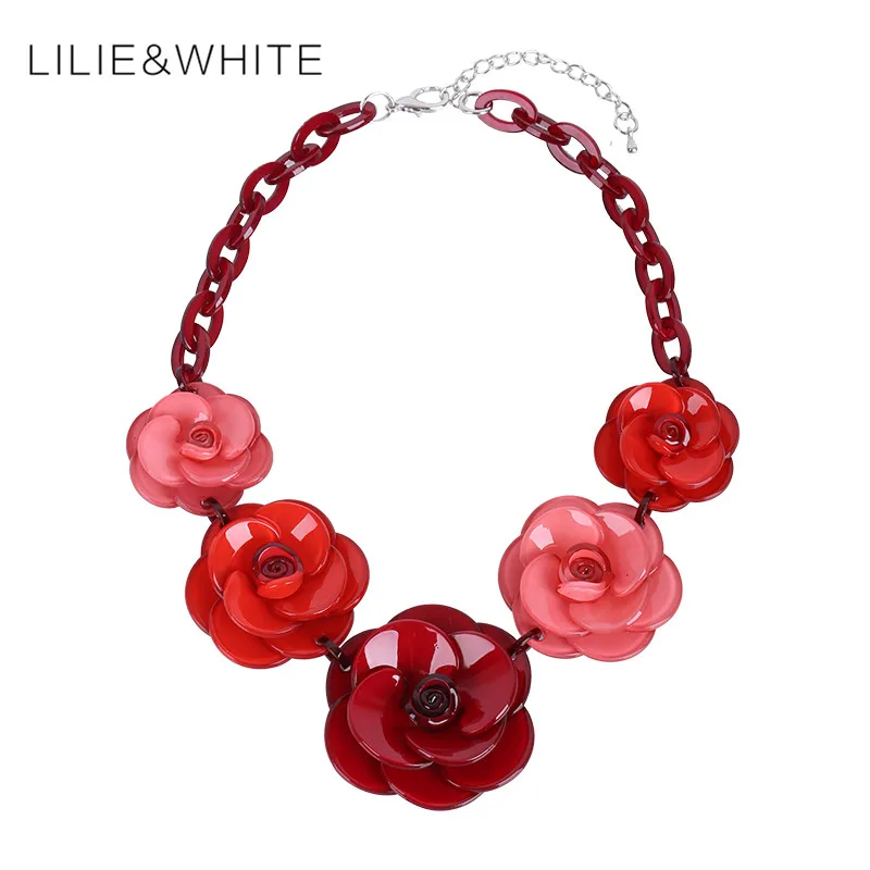 Fashion Women Ladies Girls Acrylic Flower Necklace Choker Bib Necklace Statement Party Jewelry Necklace
