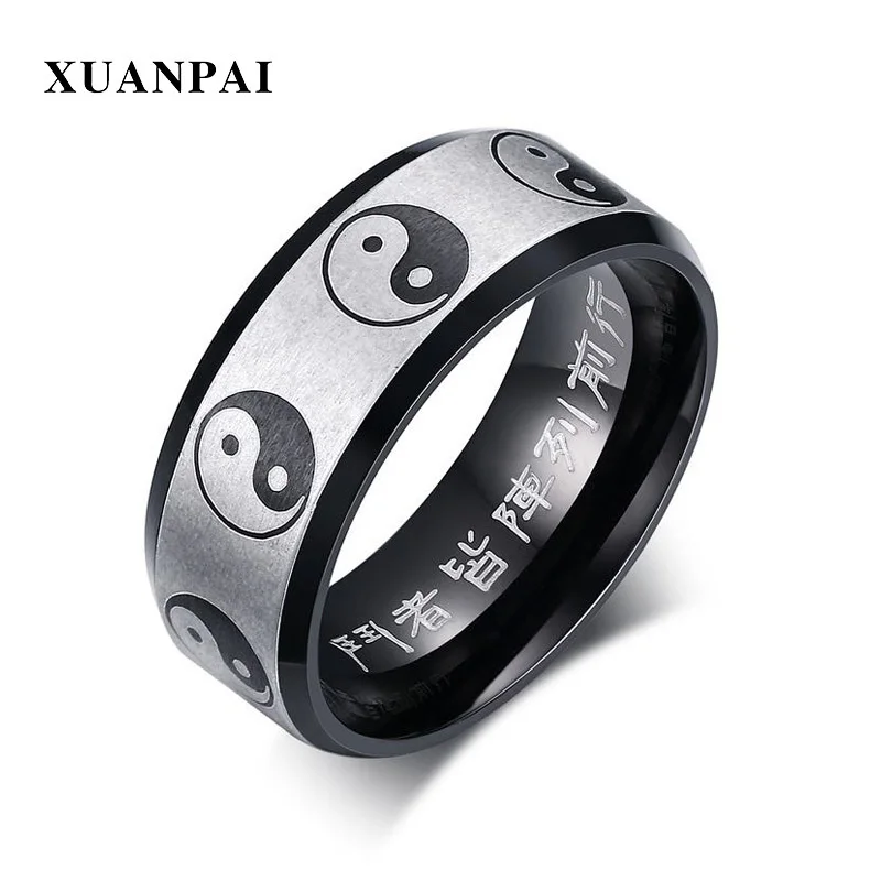 

Fashion Gossip Bagua Stainless Steel Ring Yin Yang Symbol Men Chinese Words Finger Bands Anel Religioso