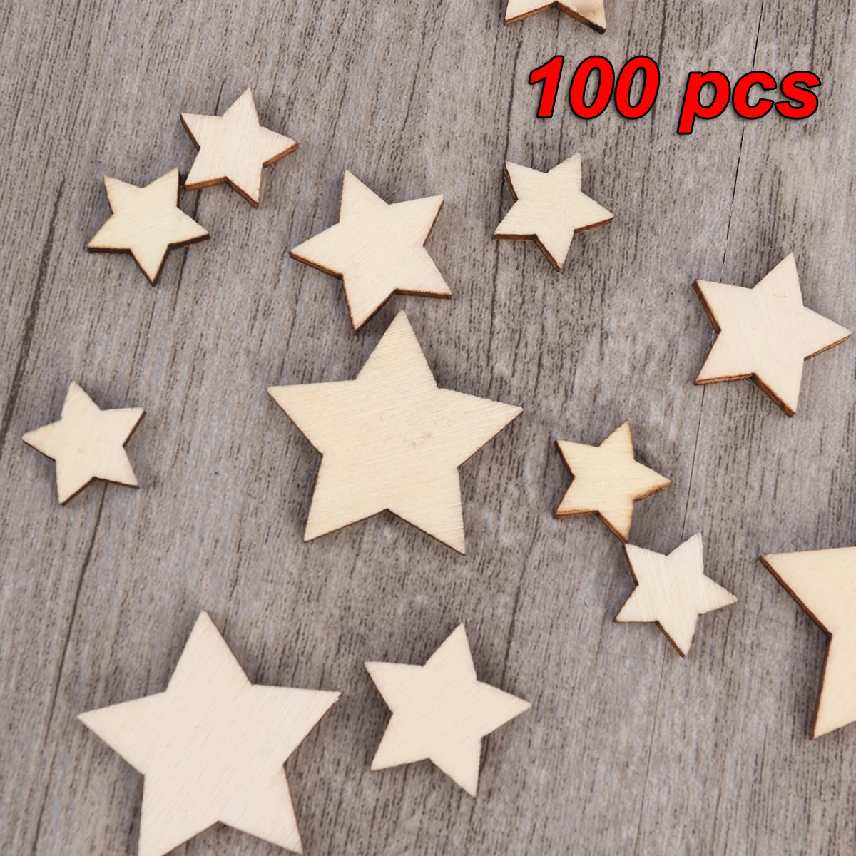 100PCS Unfinished Wooden Stars Assorted Size Cutout Discs For Arts Crafts DIY Decoration Birthday Wedding Display Decor