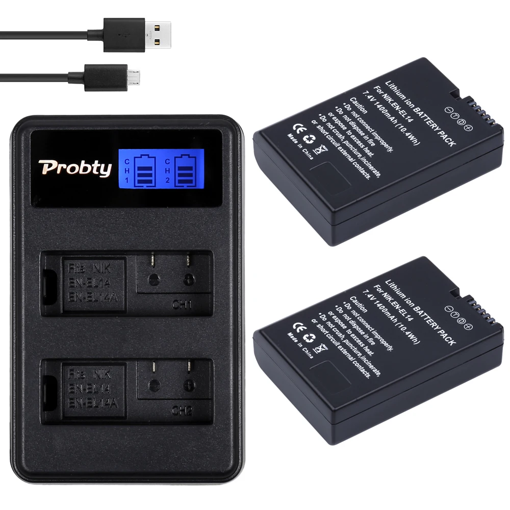 2 Pz En-El14 Enel14 En El14 Batterie Bateria Batterie Akku + Lcd Usb Doppio Caricatore Per Nikon D5200 D3100 D3200 D5100 P7000 P7100