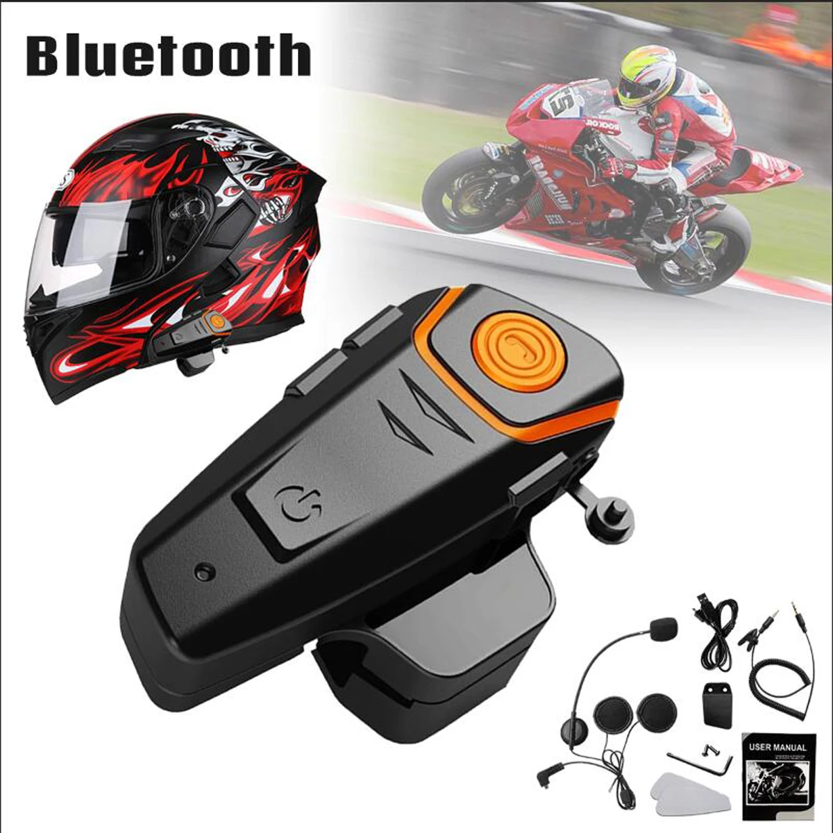 

KINCO Automatic Answering FM Waterproof Music Motorcycle bluetooth 3.0 Headset 1000m Intercom Headset FM