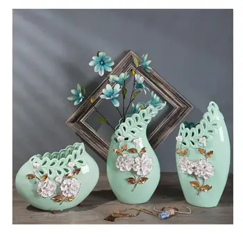 

European Ceramic Vase Figurine Home Furnishing Decoration Craft Livingroom Desktop Porcelain Flowerpot Ornament blue Holder