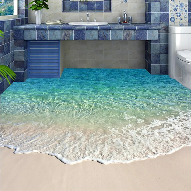 Beibehang современный пол живопись HD синий морской риф пейзаж Водонепроницаемый Ванная комната Кухня балкон ПВХ обои самоклеящиеся