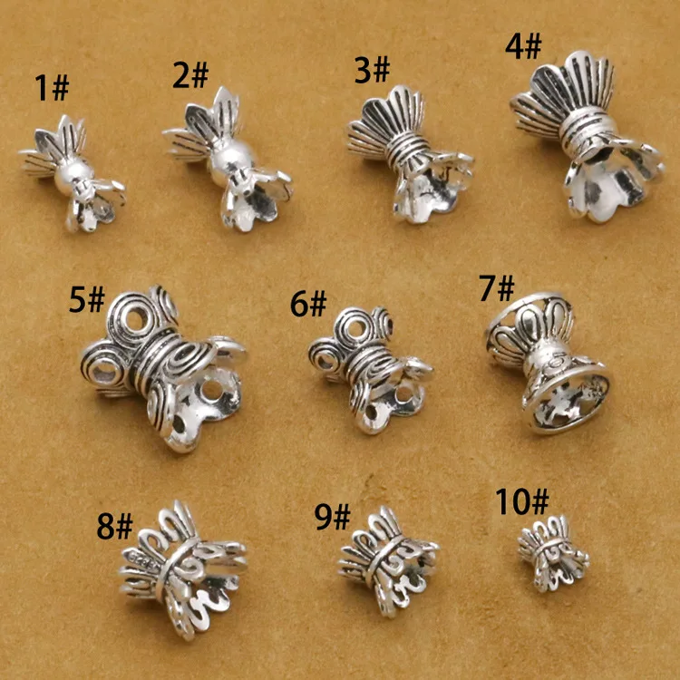 

100% 925 Silver Beads Cap Engraved Double-side Bead Caps Sterling Silver Jewelry Findings DIY Bracelet Beads Cap