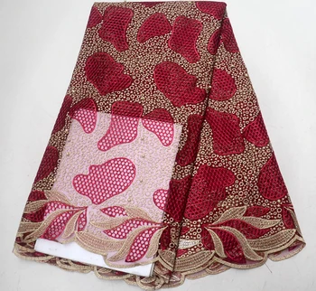 

African net lace French mesh lace fabric Embroidery With Stones and Beads 5 yards/pcs high quality for Party dress