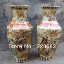 Пара красивый китайский семейный розовый фарфор Ручная роспись ВАЗА 23*13 см/pc