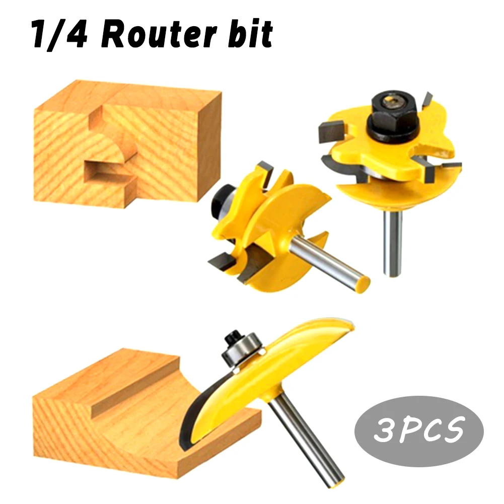 

3Pcs 1/4'' Shank Rail Stile Ogee Blade Cutter Panel Cabinet Router Bits Set Milling Cutter Power Tools Door Knife Wood Cutter