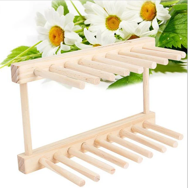 Durable Healthy Wooden Folding Dish Drying Rack Pot Lid Flatware Holder