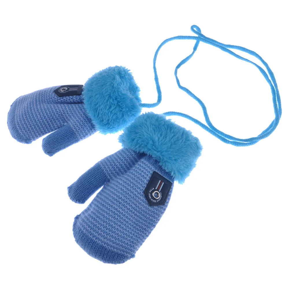 Детские двухслойные утепленные варежки, мягкие вязаные детские перчатки