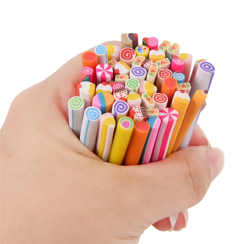 

50 Pcs Polymer Clay Stickers Tips Decor Polymer Clay Rods Fruit Flower Butterfly Heart Feather Animal Fimo Canes Stick Rods