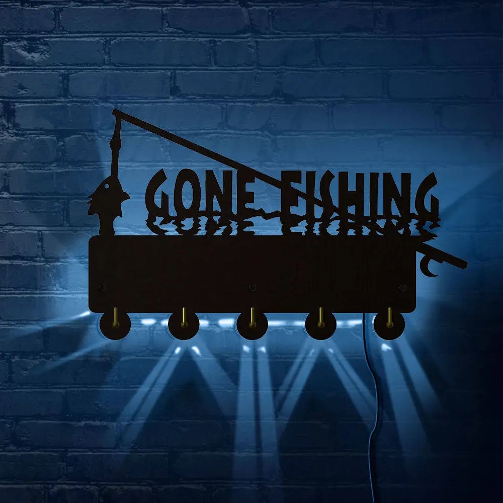 

Gone Fishing LED Lighted Wall Hook Coat Wall Hanger Fisherman Decor Color Changing Wall Rack Hook Birthday Gift For Fisherfolk
