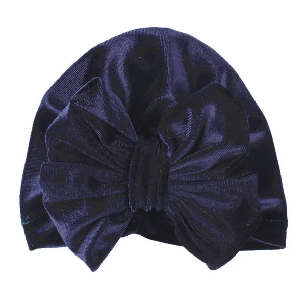 Детская шапка, бархатная шапка с бантом для маленьких девочек, индийская шапка, шарф, комплект, детские зимние шапки, шапка s - Цвет: Тёмно-синий
