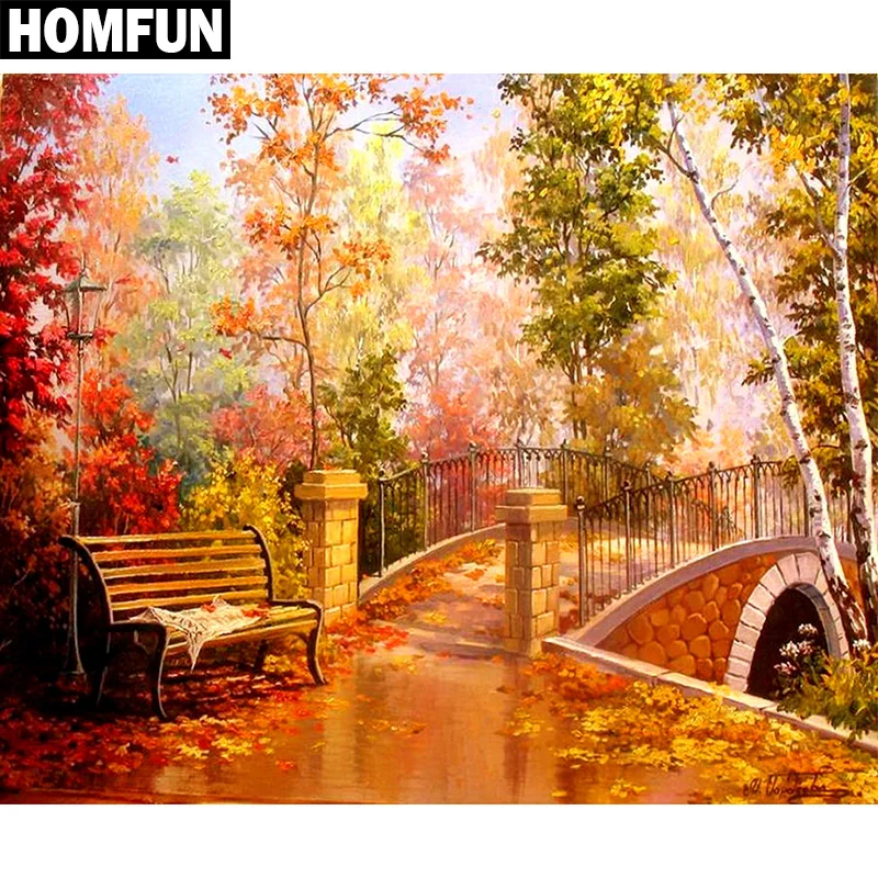 Алмазная 5D Вышивка HOMFUN A00321 Осенний лес картина с полными квадратными/круглыми
