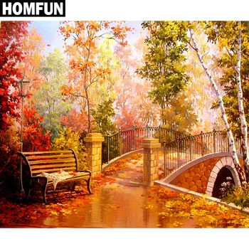 

HOMFUN Full Square/Round Drill 5D DIY Diamond Painting "autumn forest bridge" Embroidery Cross Stitch 5D Decor Gift A00321