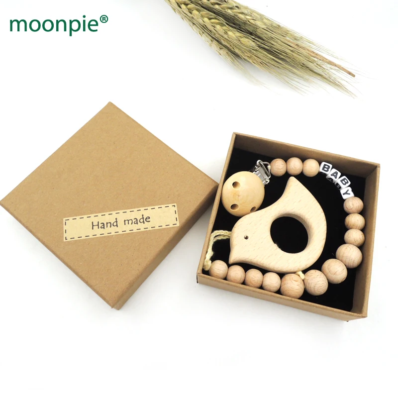 personalized baby name pacifier clip,bird shape beech pendent wood beads dummy chain wooden round teether,shower gift set NTS140