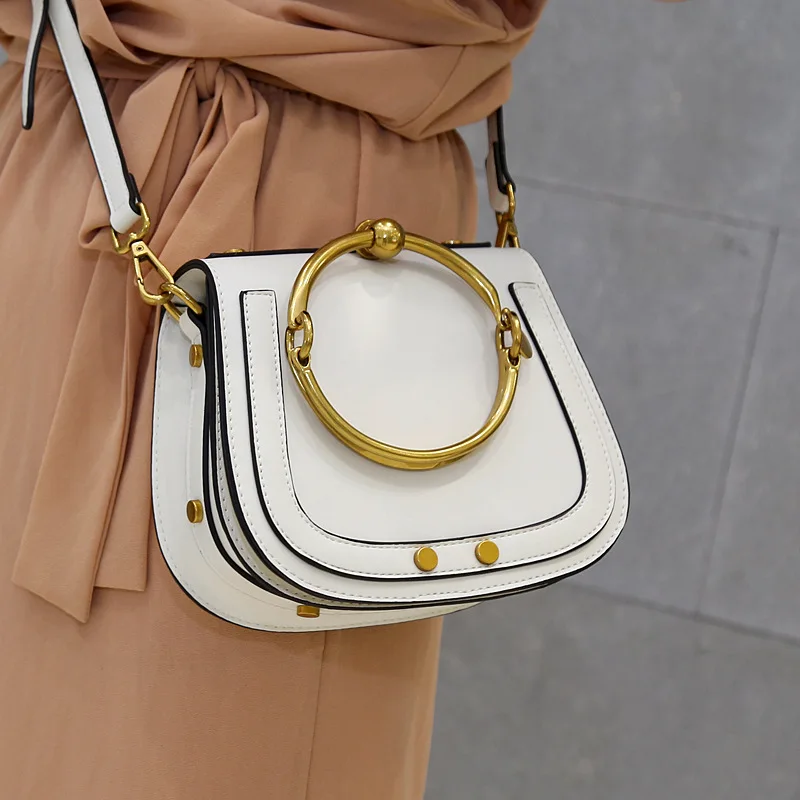 Luxury Handbags Women Bags Designer Small Nile Bracelet Bag in Smooth Simple Handbag Metal Ring Bag Female Saddle Bag Shoulder Luxury Handbags Women Bags Designer Small Nile Bracelet Bag in Smooth Simple Handbag Metal Ring Bag Female Saddle Bag Shoulder