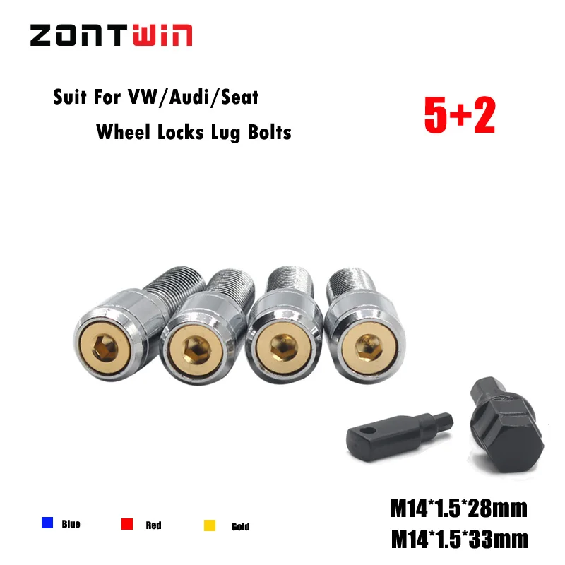 5 винтов+ 2 ключа M14x1.5 блокирующие болты для колес из сплава автомобильные закрытые 14X1,5 наконечники гайки комплект замков для Volkswagen Audi Seat Bmw хром