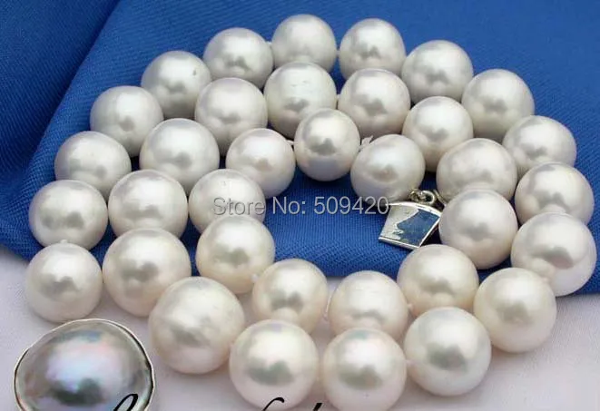 

Free Shipping >>Beautiful AAA18" 12-12mm white round freshwater pearl necklace Mabe