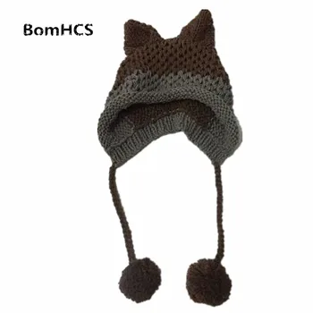 BomHCS Cute Fox Ears Beanie Winter Warm 100% Handmade Knit Hat 1