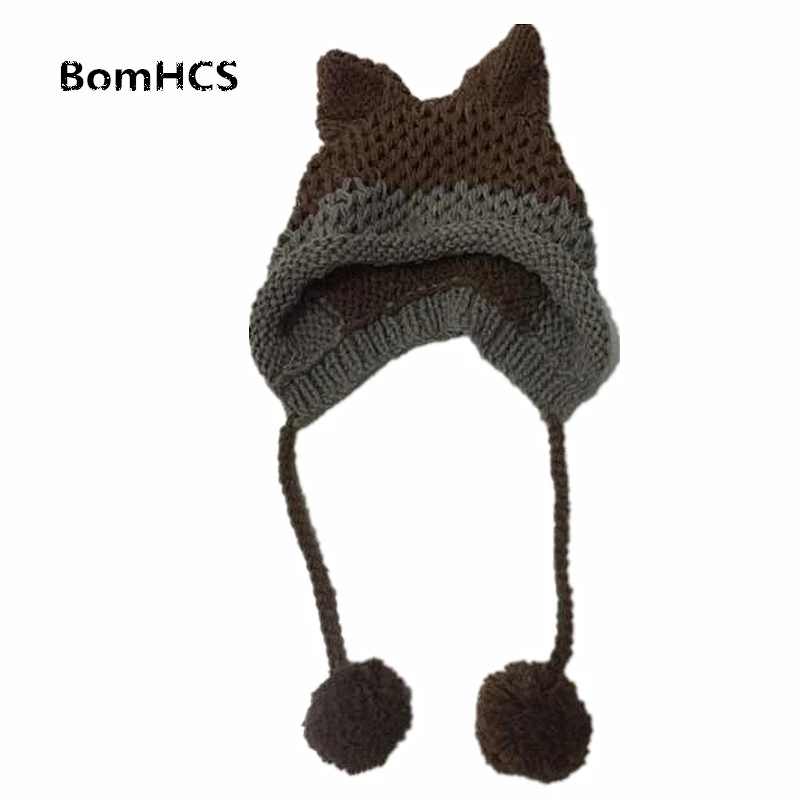 Bomhcsかわいいキツネの耳ビーニーウィンターウォーム100 手作りニット帽 Knitted Hat Handmade Knit Hatsbeanie Winter Aliexpress