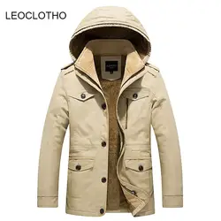 LEOCLOTHO высокое качество парка для мужчин зимнее теплое пальто одноцветное цвет хлопок толстые пальто с капюшоном повседневное зимние куртк
