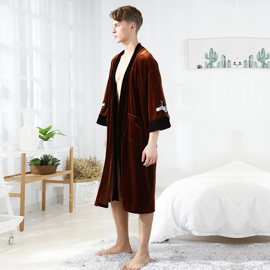 Длинный мужской Халат бархатный кардиган Bata Мужская пижама традиционное