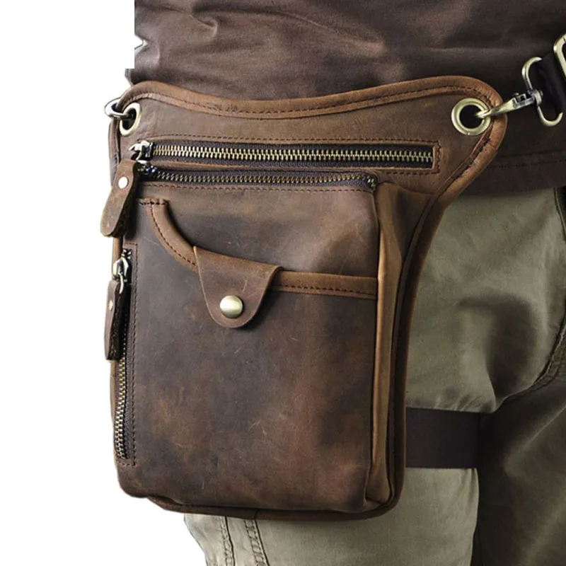 

Men Vintage Crazy Horse Cowhide Genuine Leather Drop Leg Bag Fanny Waist Pack Belt Hip Bum Cross Body Messenger Shoulder Bag