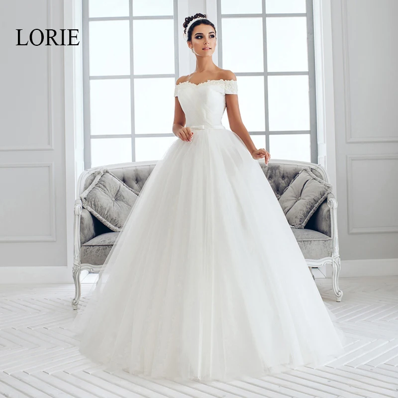

LORIE Simple Wedding Dress Lace Appliqued with Tulle Lace Up Bridal Dress Off the Shoulder Backless Wedding Gowns Custom size