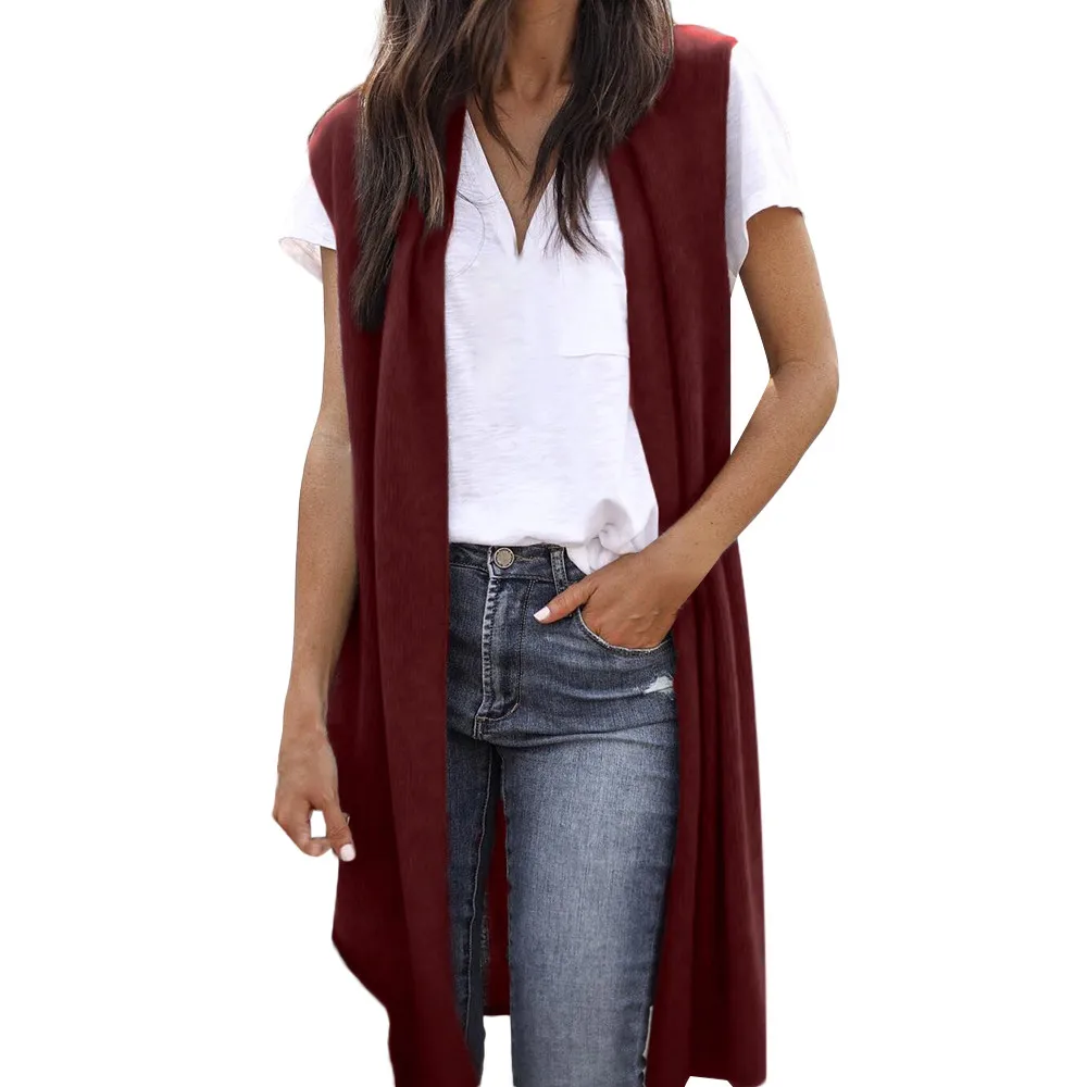 

Women's Kimono Cardigan Coat Sleeveless Open Front Pocket Causal Lightweight Ingubo ya seTyhini #L4