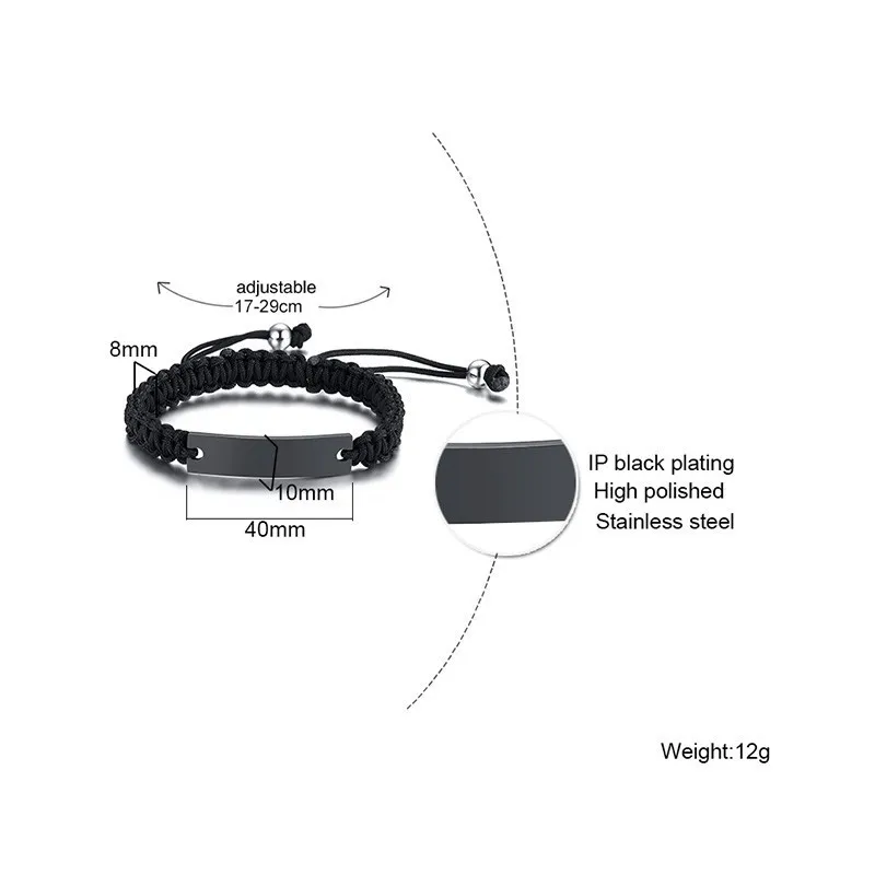 Пользовательское имя браслет для мужчин ID тег нержавеющая сталь бар Регулируемая дружба индивидуальные инициалы плетеный браслет
