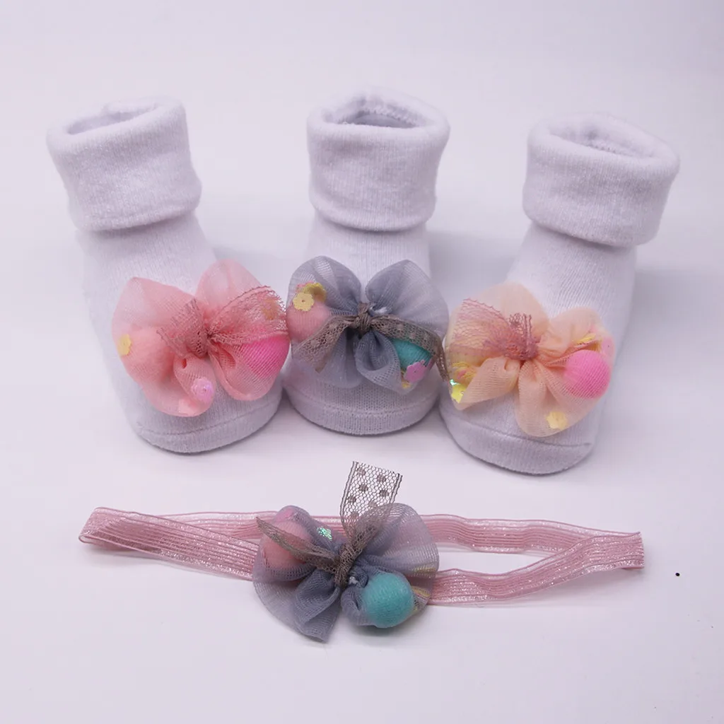 Носки для новорожденных нескользящие носки для новорожденных носки для маленьких мальчиков и девочек, одежда с цветочным рисунком для новорожденных вещи для малышей нескользящие носки пояс для волос