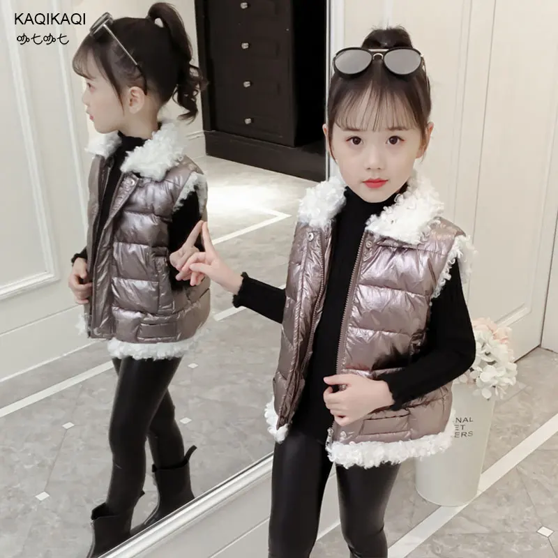 

Children Winter Warm Fashion Waistcoat Cotton-padded Girls Outerwears Winter Vest With Faux Sheep Curly Teens Kids Clothing