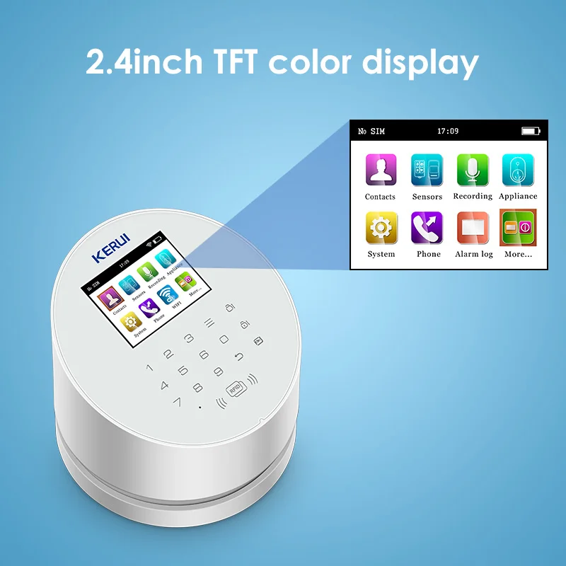 KERUI W2 WiFi/GSM/PSTN Охранная домашняя умная Жилая Беспроводная сигнализация, наборы, 2,4 дюймов TFT цветной дисплей, охранная сигнализация