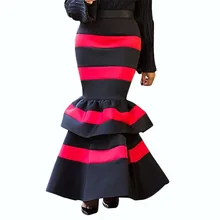 Женская облегающая юбка в красную и черную полоску, длинная юбка макси с высокой талией, винтажная облегающая летняя юбка с оборками для вечеринок и клубов