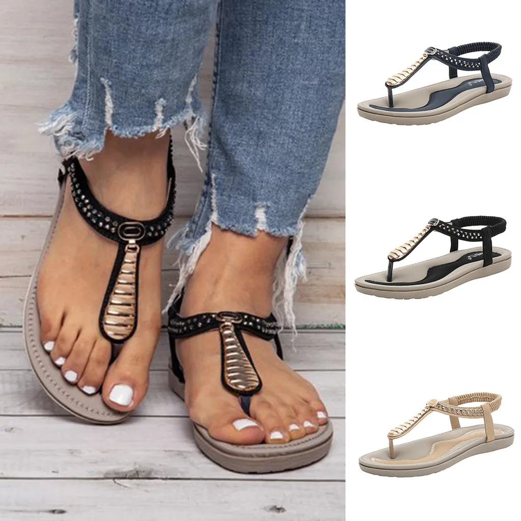 

Women's Rome Sandals T-Strap Spring Summer Ladies Shoes Gladiator Low Heel Sandal Sequins Shoes Beach Casual Slides Sandal New