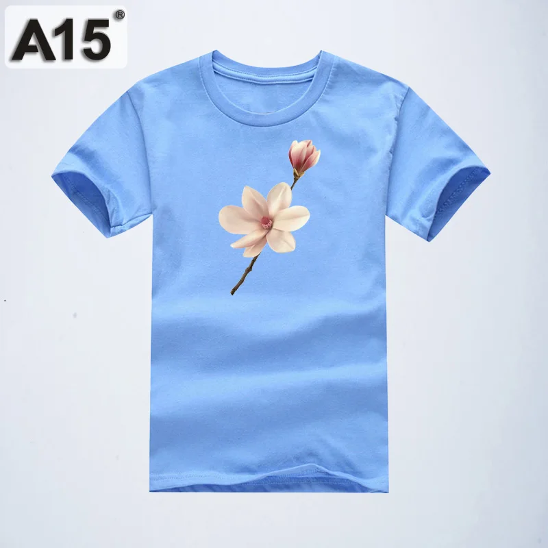 A15 T-shirt 3D Kids T Shirt White Cartoon Printed Summer T-shirt for Girl Big Boys Cotton Plain Short Tee Size 8 10 12 Year - Color: K4T39Skyblue