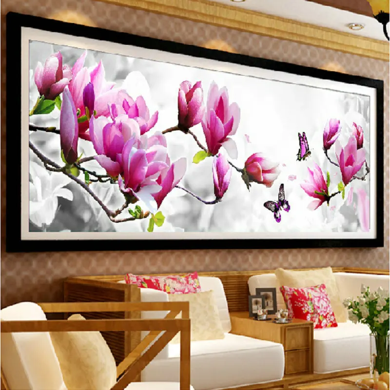 

5D Diamond Embroidery Flower Diamond Pasting Kits Needlework Mosaic Home Decor Painting Magnolia and Butterfly Daimond Painting