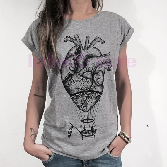 

Gildan anatomical heart T Shirt men hot air balloon heart Casual Tee Tops printing tee shirt t shirt US size XS 2XL