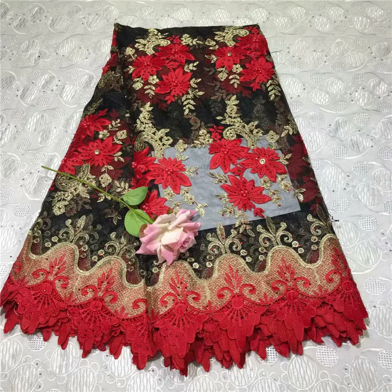 

African Laces Fabrics Pretty Flower Embroidered Nigerian Guipure French Tulle Cord Lace Fabric High-quality 5yards/pcs DW93-8