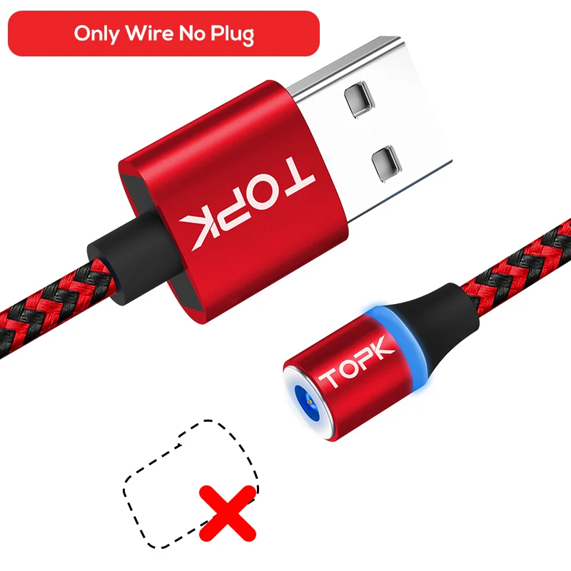 TOPK AM33 Micro USB Магнитный кабель с нейлоновой оплеткой кабели для мобильных телефонов для Micro USB порта Microusb светодиодный магнитный кабель для зарядки - Цвет: Only Wire No Plug