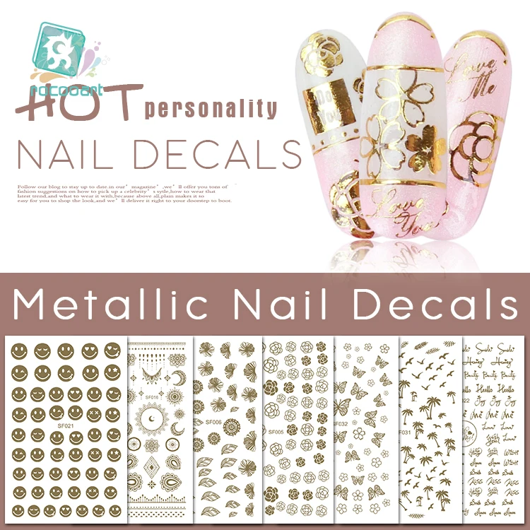 

New arrival Nail Stickers Manicure Tools Golden butterfly Nail Art Sticker Fashion Metal Nail decal for women design.
