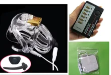 Adult Games Male Electric Shock Cock Cage 4 Penis Ring Bondage Electric Shock Chastity Device Adult BDSM Sex Toy For Him