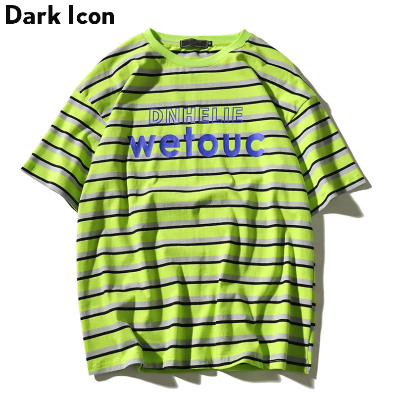 

Dark Icon Letters Printed Stripe Tee Shirts Men 2019 Summer Crew Neck Hipster T-shirt Men Striped Men's Tshirts 3 Colors