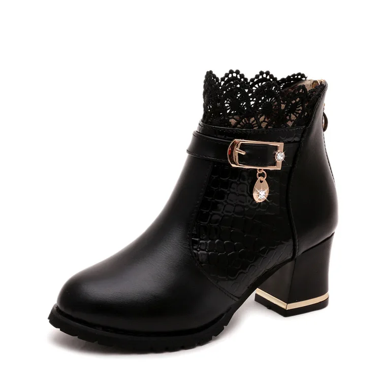 Chelsea Vintage Kappe Med Mode Nähen Stiefeletten Größe Ferse Pu Zip Casual Platz Stiefel rot Big Kristall Leopard Schuhe Frauen Runde Schwarzes vxpzXqdq