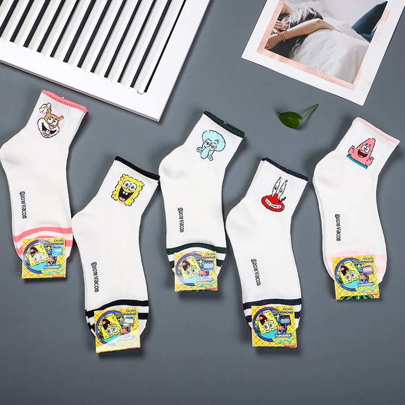 Носки в полоску с героями мультфильмов «Патрик», «Капитан Эжен», «бронежилет», «крабы», «крабы», «щупальца», милые забавные женские белые хлопковые носки