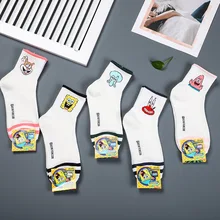 Носки в полоску с героями мультфильмов «Патрик», «Капитан Эжен», «бронежилет», «крабы», «крабы», «щупальца», милые забавные женские белые хлопковые носки