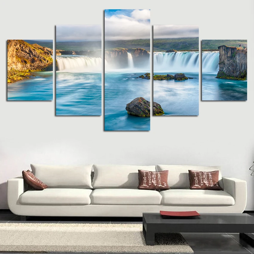 

Unframed 5 Panels Green Waterfall Scenery Canvas Print Painting Modern Canvas Wall Art for Wall Pcture Home Decor Artwork
